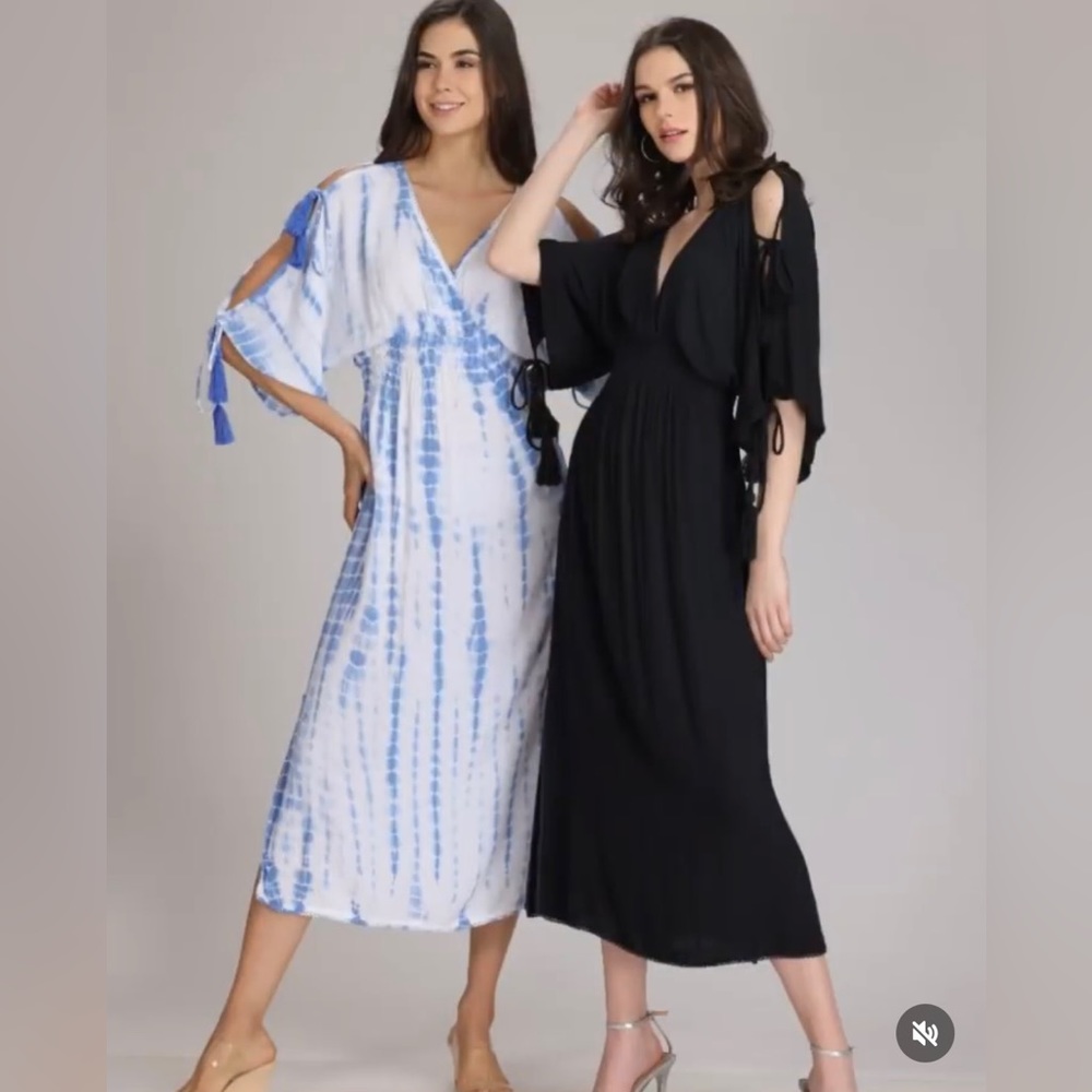 Be Boho - Blue and White Bohemian Maxi Dress - Size S
